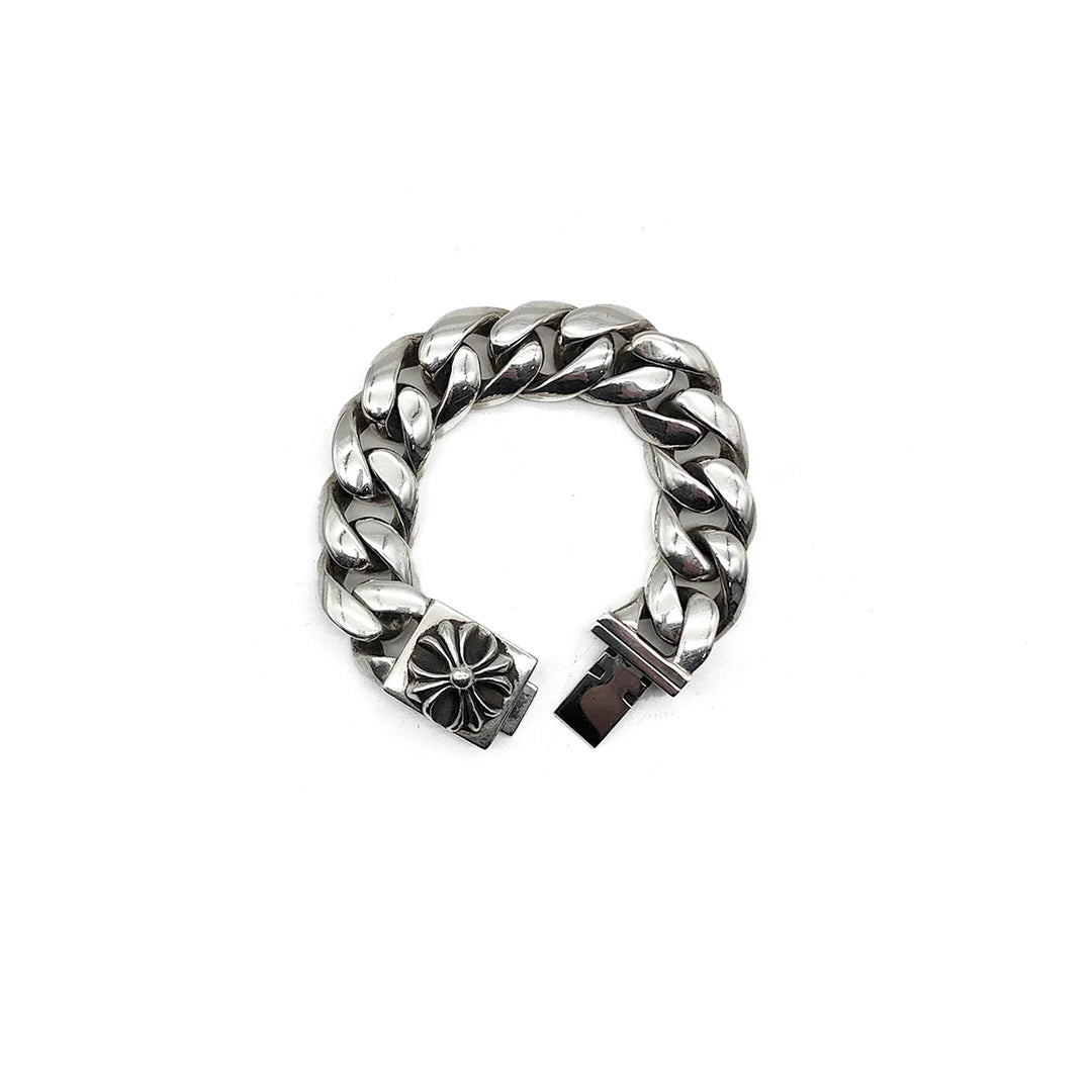 Plus Cross Cuban Link ID Box Bracelet .925 Silver